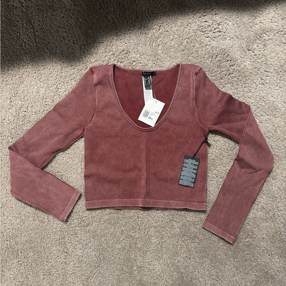 Women's Ribbed Long Sleeve Top - Red